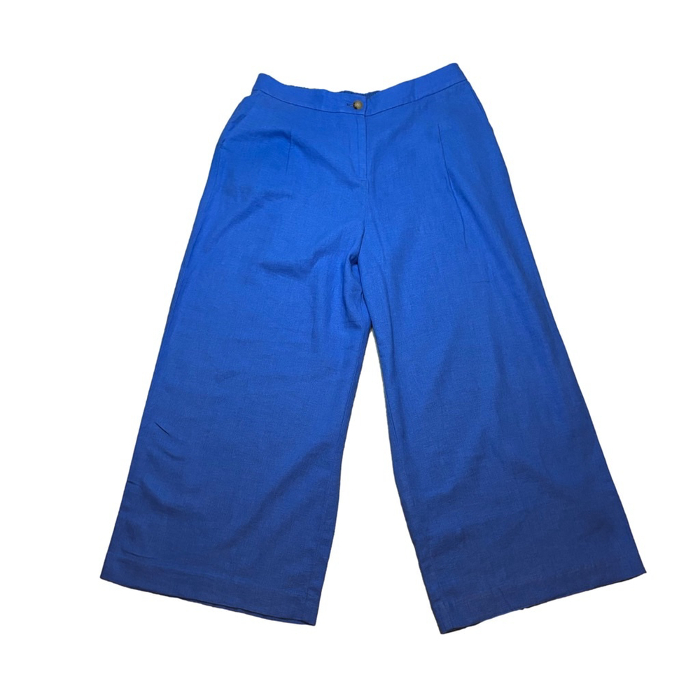 J.Crew Linen-Blend Pleated Wide Leg Crop Pants Santorini Blue Size 14 NWT - Picture 4 of 7